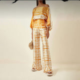 Fongt 2025 New Set Women's Printed Round-Neck Loose Bat Sleeves Wide Leg Trousers Fashion Set