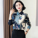 Fongt Chinese Style Women's Silk Jacket Autumn New Print Mulberry Silk Shirt Loose Long-Sleeved Shirt-Outfit
