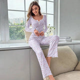 Hot New Pyjamas V-Neck Casual Fashion Elastic Trousers Women's Long-Sleeved