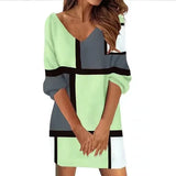Fongt New Fashion Casual V-Neck Print Dress Women's Dress
