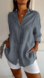 Fongt New Single-Dran Buckle Folding Collar Shirt Burst Lady Solid Color Can Sleeve Top