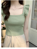 Fongt Ice Silk Lotus Leaf Side Small Flying Sleeve Sleeve Vest Design Small Sense Of Small Summer Outside Through The Knitted Sleeveless