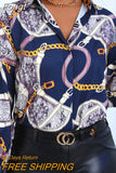 Women Elegant Floral Print Blouse Shirt 2023 Autumn New Casual Long Sleeve Button Tops Lady Sexy Bandage Turn-Down Collar
