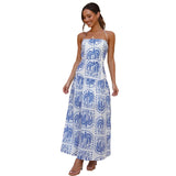 Fongt Years New Sexy Chest Small Fresh Print Lace-Up Long Dress 88107-Outfit