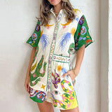 Fongt New Loose Leisure Shorts Fashion Print Daiss Short Sleeve Two Sets