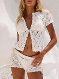 Fongt Casual Hollow Knitted Short-Sleeved Short-Sleeved Short-Sleeved Set For Women's Clothing In Summer 2025