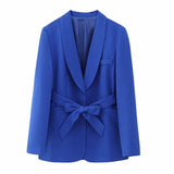 Fongt Women's Dress French Belt Dress Small Suit Jacket + Casual Trousers