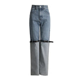 Fongt 2024 Autumn Niche High Waist More Wear Design Straight Belt Leg Color Jeans-Outfit
