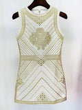 QUALITY 2023 Newest Fashion Designer Dress Women's Sleeveless Metal Rivet Beaded Tweed Tank