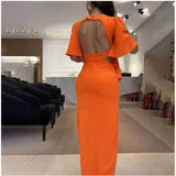 Fongt 2025 New Women's Temperament Solid Color Tie With Lumbar Collar Open Dress Women 661