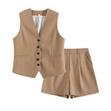 Fongt Women's Linen-Blend Vests In Spring And Summer 2025S + Shorts Sets Of Trendy Brands