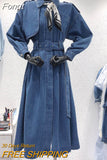 Top women casual solid color cowboy outwear fashion sashes office coat chic epaulet design long
