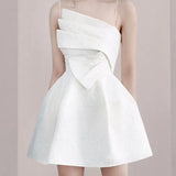 Women Ruffles Party Dress Summer Runway White Spaghetti Strap Jacquard Dress Sexy Slim Mini Fashion Dress