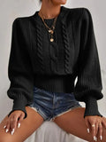 Knitted Sweaters Women's Clothing 2023 Autumn Thick Warm Cropped Pullovers O-Neck Lantern Sleeve Thread Sweater Women-Outfit