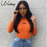 Babe Print Long Sleeve Bodysuit Women Autumn Winter Sexy Bodycon Bodysuits 2018 Womens O-neck One Piece Body