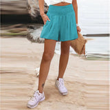 Fongt Women's Hot Selling Solid Color High-Waisted Elastic Shorts Tight Waist Wide Leg Slacks