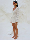 Fongt Beach Dress Women Solid Color Sexy Knitted Beach Bikini Women's Dress