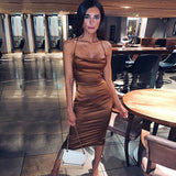 neon satin lace up women long midi dress bodycon backless elegant party sexy club clothes 2021 summer dinner
