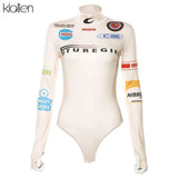long sleeve Turtleneck Letter printing slim fit female solid bodysuits 2022 New Autumn Fashion Women Sexy