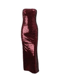 Burgundy Sequin Tube Maxi Dress With Off-shoulder Feather Shawl Set-Outfit
