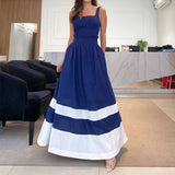 Fongt Dress Supplier 2024 New Summer Splicing Sling Medium Long Dress-Outfit