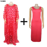 New African Dresses for Women Dashiki Lace Flower African Clothes Bazin Kaftan Boubou Robe Africain Dress Embroidery Long