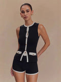 Fongt Scented Elegant Knitted Top Button French Sleeveless Sleeveless Shirt Vest 2025 Summer Burst