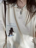 Women Cotton Beige Sweaters 2023 Fall Vintage O Neck Long Sleeves Letter Embroidery Sweaters Female Chic Pullovers-Outfit
