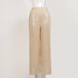 Pants 2024 New Insy2k Fashion Pearl Light Sequin Straight Floor Pants-Outfit