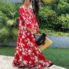 Fongt Spring And Summer New Dress Long Sleeve Print Large Swing Loose Leisure Chiffon Long