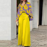 Fongt Women's Dress 2025 Printed Shirt Long-Sleeved INS Style Trousers Fashion Winter Wear Set