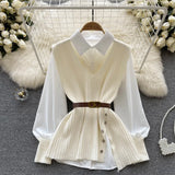 Fongt Sets + V Cooked Two Autumn Dress New Loose Wind Collar Knitted Tagonal Knitting Set Shirt Collar