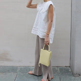 High Level Hollow Out Lapel Neck Blouses Femme Japan Style Solid Sleeveless Blusas Mujer Loose Shirts Top Quality-Outfit