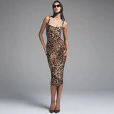 Fongt 2025 New Women's Hottie U-Necked Dresses With Sexy Leopard Sling Dresses