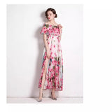 Fongt Summer Super Fairy New Lotus Leaf Side Print Two Long Dress High Waist Thin Swing Dress Woman