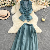Fongt Age-Down Suit Women's Summer Ripe Wind Folded Back Cowboy Top + High Waist Thin Half