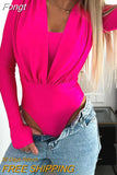 Women Fashion Solid Bodysuit Rompers Summer Elegant Long Sleeve Slim Jumpsuits Ladies Sexy Commuter All-match Pleated