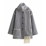 2024 Autumn / Winter New Women's Street Fashion Scarf Patchwork Woolen Coat W063 2788-Outfit