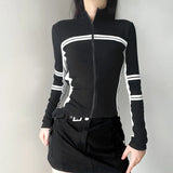 Vintage Striped Zip Up Cardigan-Outfit