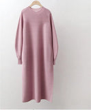 New 2021 Autumn Winter Women Dresses Mid-Calf Knitting Straight Sweaters Korean Style Elegant Solid Dresses