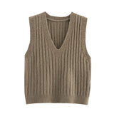 Fongt Solid Color Sleeveless Vest 2025 Spring Leisure V Collared Women's Knitting Top