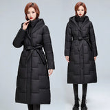 Large Size 2024 Winter Women Thickened Over The Knee Long Cotton-Padded Clothes Female Waist Slim Show Thin Senior Sense Coat-Outfit