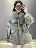 2023 Winter Down Jacket Women Oversized Coat Fluffy Faux Fur Warm Parkas Patchwork Women Waterproof