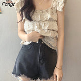 Women Summer New Chic Solid Elegant Sweet Simple Fashion Hollow Out All-match Sexy Design Tender Female Daily Ulzzang
