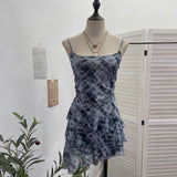 Fongt Shooting Mesh Yarn Irregular Rivet Vest Dress Women 2025 Summer Dress New Lotus Edge Sleeveless Top 1273