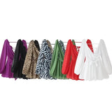 Fongt Summer Out-The-Shoulder Lantern Long-Sleeved V-Neck Dress Sexy Showy Multi-Colored Skirt Woman