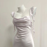 Fongt Pure Collared Collared Sling Dress Woman's New Waist Temperament Design Small Babes Skirt