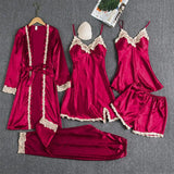 Fongt Pajamas With Thoracic Silk Sexy Slings Gold Five-Piece Set Of Pajamas Thin