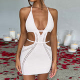 Fongt Bikini Short Dress New V-Neck Libbon Back Tie Beach Dress
