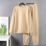 Cotton Sets Women 2021 New Autumn Winter Warm Casual Two Pieces Fleece Tops and Pants Loose Solid Sweatpants